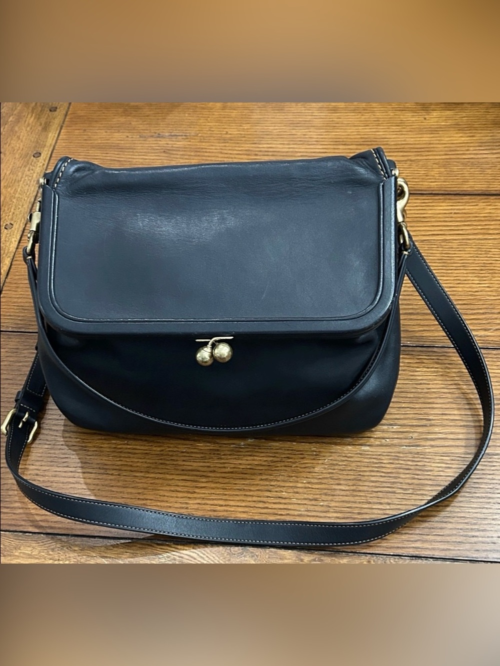 Rider Kisslock Black Leather Satchel Bag